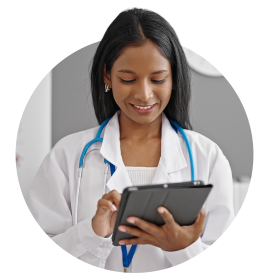 Photo of woman physician using a tablet image.